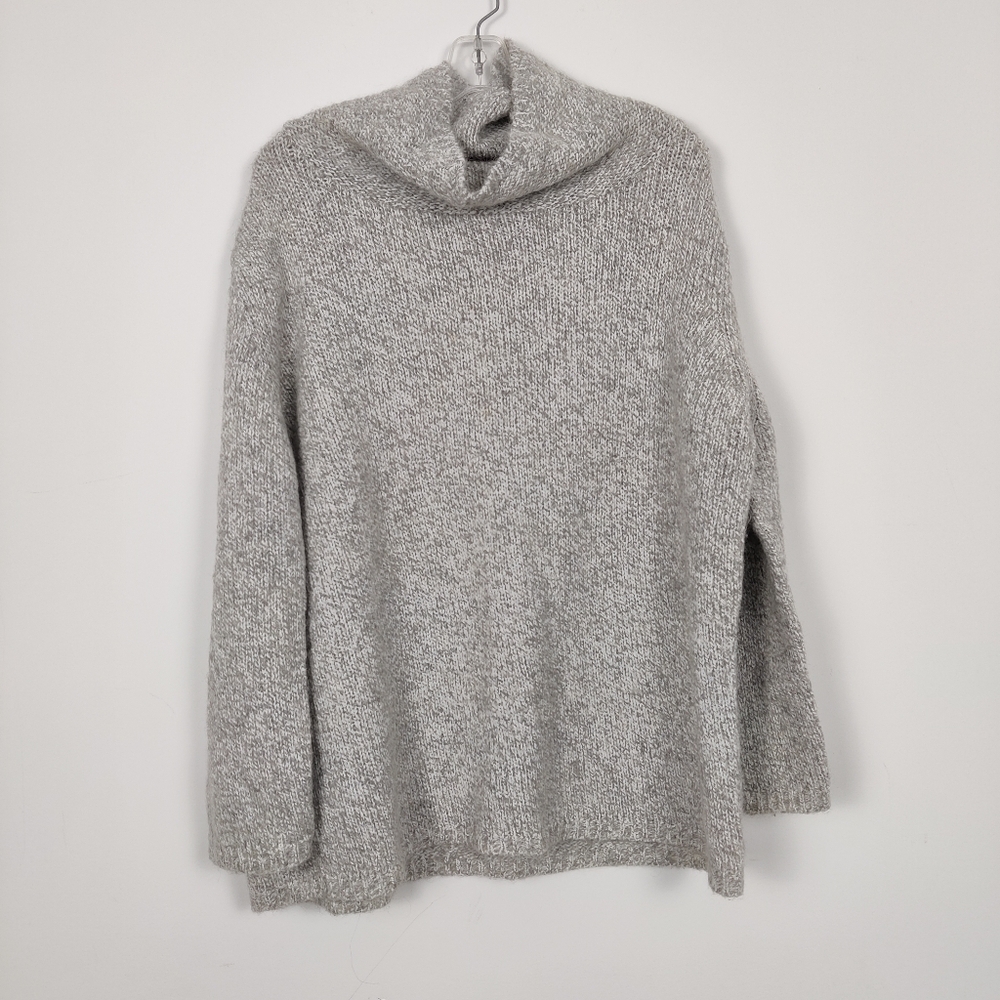 Monsoon Women's Wool Sweater Size Large Oversized Cozy Cowl Neck Heathered Gray